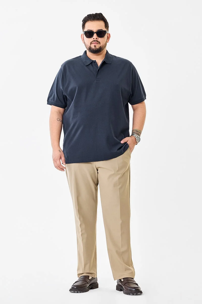 سنيتش Navy Solid Short Sleeve Regular Fit Plus Size T-Shirt