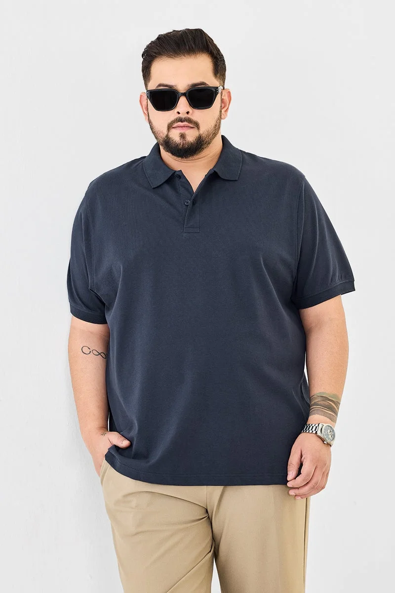 سنيتش Navy Solid Short Sleeve Regular Fit Plus Size T-Shirt