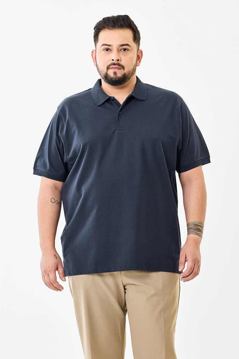 سنيتش Navy Solid Short Sleeve Regular Fit Plus Size T-Shirt
