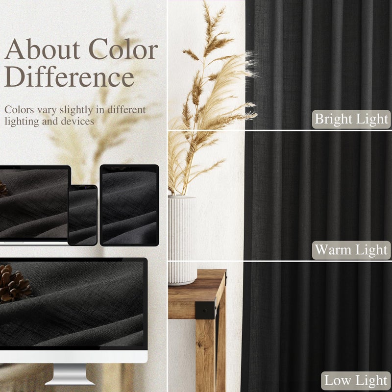 Nanspring Black Linen Curtains 84 inches Long 2 Panels for Bedroom Back Tab Light Filtering Privacy Sheer Black Curtains Muslin Look Modern Farmhouse Cotton Textured Gauze Curtain for Living Room 2 Panel Set - Image 4