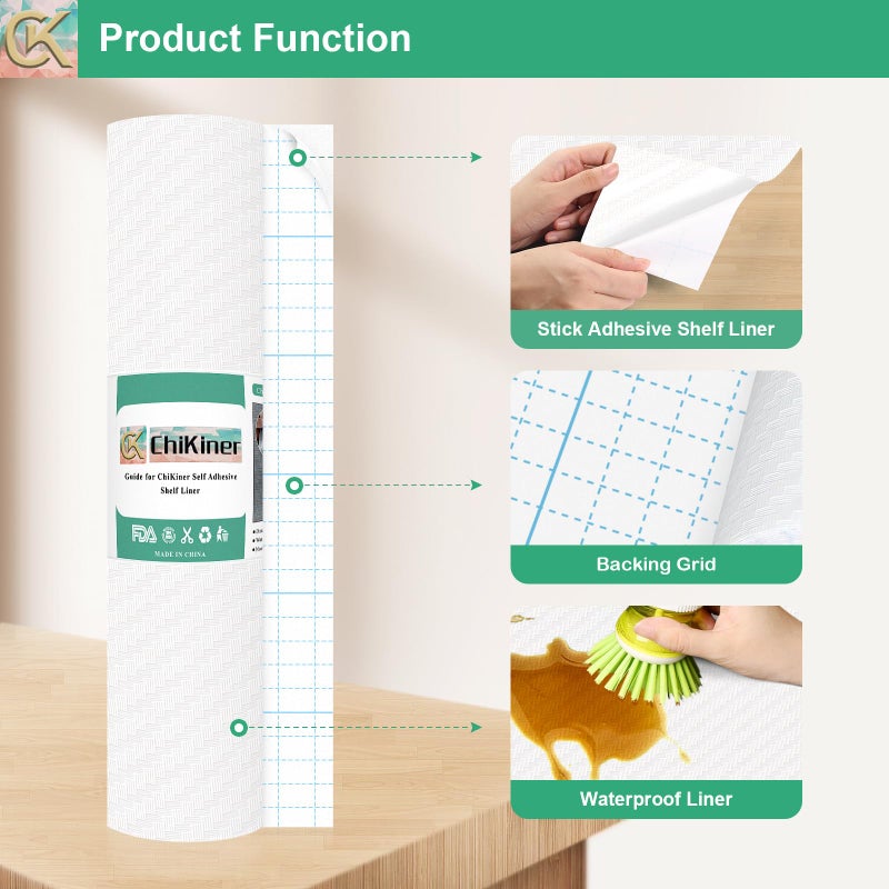 ChiKiner Self-Adhesive Shelf Liner Kitchen Liner, Waterproof Backed Paper Easy Peel and Stick Contact Liner Without Residue for Decor Your Desk Surface, Kitchen Countertops (White, 11.8 x 118.1 inches) - Image 2