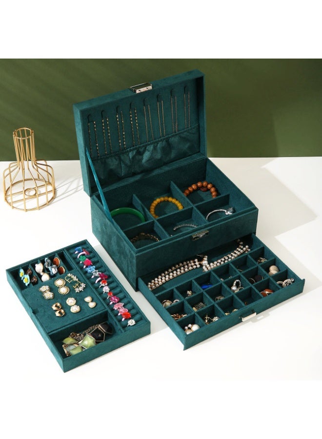 Bukela Jewelry Box Organizer for Women Girls,3-Layer Jewelry Organizer with Lock and Drawer,Portable Jewellery Holder Removable Grids Tray Storage Case for Earring Rings Necklaces Bracelets Sunglasses - Image 1