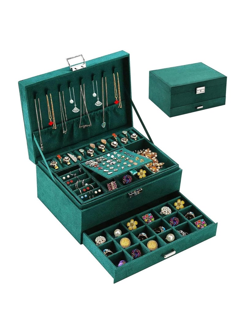 Bukela Jewelry Box Organizer for Women Girls,3-Layer Jewelry Organizer with Lock and Drawer,Portable Jewellery Holder Removable Grids Tray Storage Case for Earring Rings Necklaces Bracelets Sunglasses - Image 1