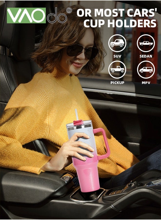 VAOdo - 40 oz Tumbler with Handle and Straw Lid Reusable Stainless Steel Water Bottle Travel Mug Cupholder Friendly Insulated Cup Holiday Gifts for Women Men Him Her 1100ML Pink White - Image 1