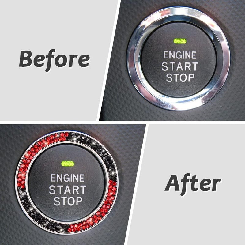 ToBeQueen Black and Red Bling Push Button Start Ring Emblem Sticker,Crystal Rhinestone Interior Engine Start Stop Car Bling Ring Decoration for Women, Pure Handmade Diamond Decor,Red and Black - Image 2