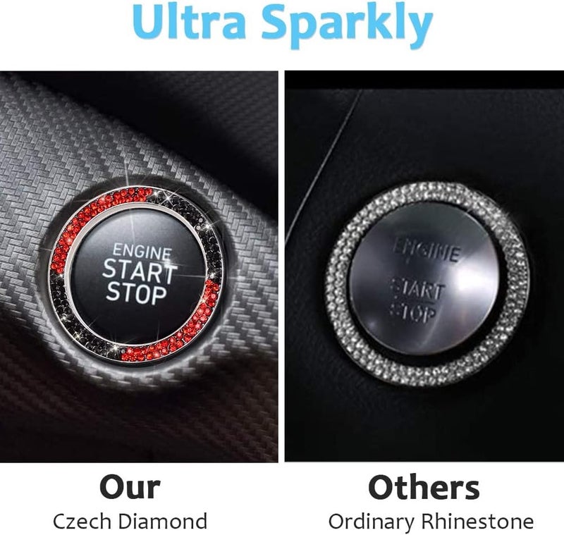 ToBeQueen Black and Red Bling Push Button Start Ring Emblem Sticker,Crystal Rhinestone Interior Engine Start Stop Car Bling Ring Decoration for Women, Pure Handmade Diamond Decor,Red and Black - Image 3
