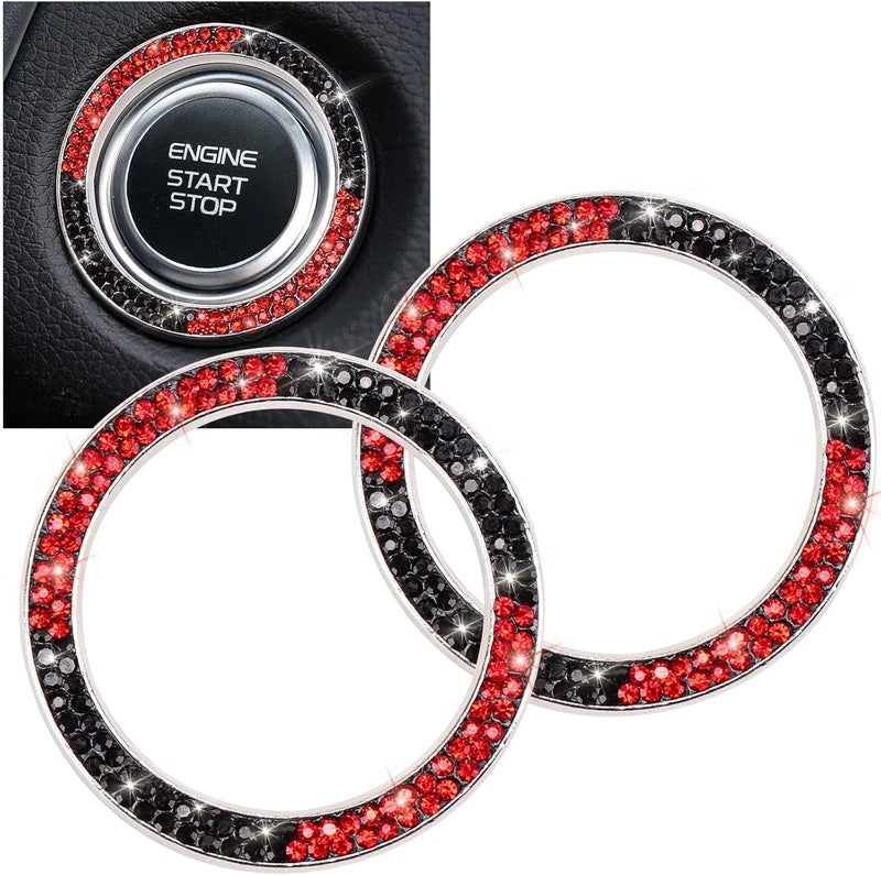 ToBeQueen Black and Red Bling Push Button Start Ring Emblem Sticker,Crystal Rhinestone Interior Engine Start Stop Car Bling Ring Decoration for Women, Pure Handmade Diamond Decor,Red and Black - Image 1