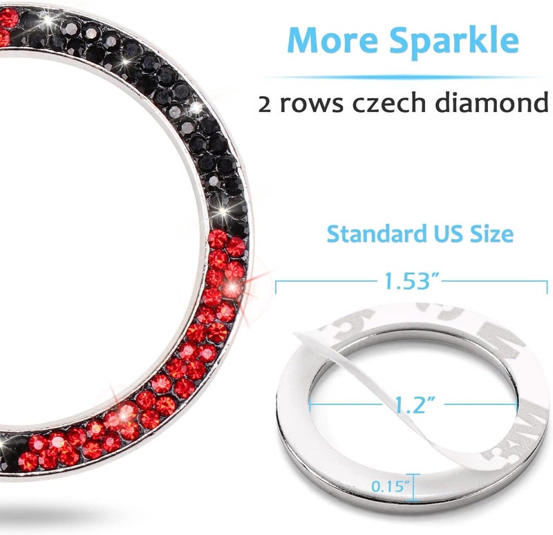 ToBeQueen Black and Red Bling Push Button Start Ring Emblem Sticker,Crystal Rhinestone Interior Engine Start Stop Car Bling Ring Decoration for Women, Pure Handmade Diamond Decor,Red and Black - Image 4