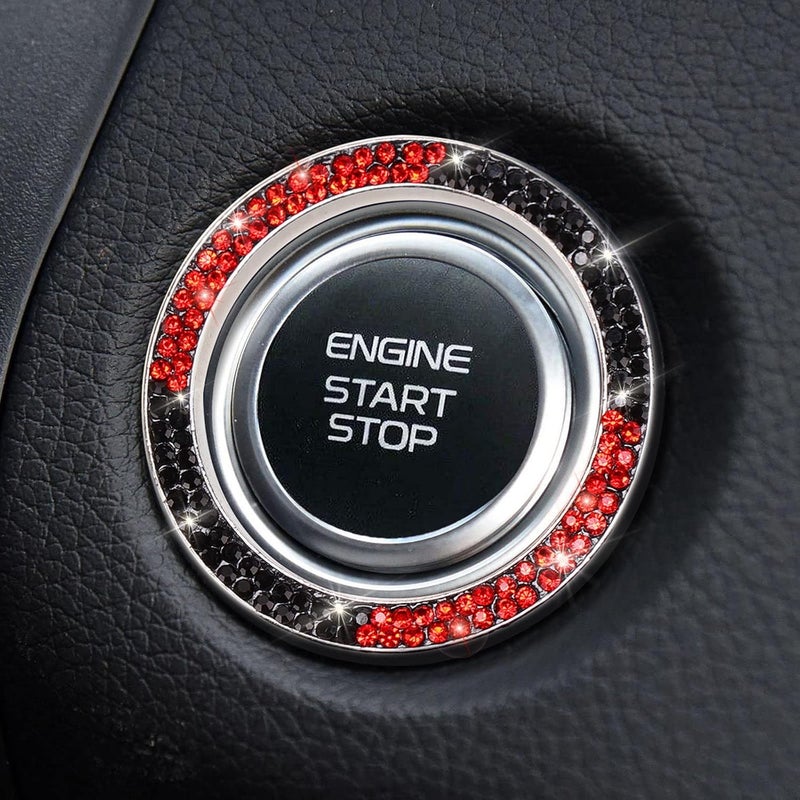 ToBeQueen Black and Red Bling Push Button Start Ring Emblem Sticker,Crystal Rhinestone Interior Engine Start Stop Car Bling Ring Decoration for Women, Pure Handmade Diamond Decor,Red and Black - Image 5