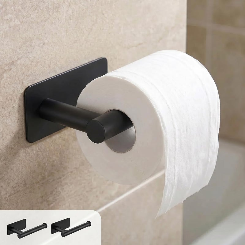 Proxima Direct 2 Pack Adhesive Toilet Paper Holder Rustproof 304 Stainless Steel Kitchen Roll Holder Peel and Stick for Washroom Home (Black) - Image 1