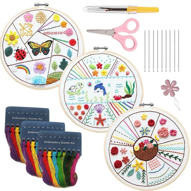 Basic Embroidery Diy 30 Kinds Of Stitch Practice Bag Creative Novice Flowers And Animals Sewing Bag Cross Stitch Three-Piece Set - Image 2