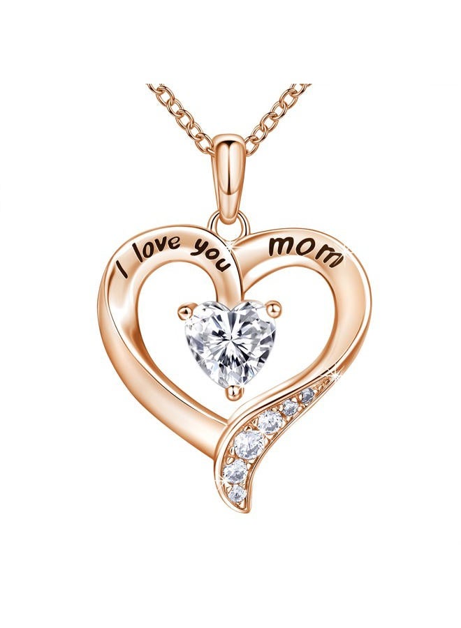 NINAMAID Mom Necklace 925 Sterling Silver Heart Necklace for Women Engraved I Love You You Mom Gifts for Mom from Daughter Mom Christmas Birthday Gifts for Mom - Image 1