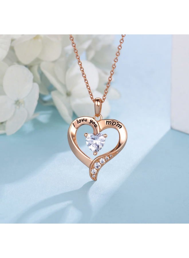 NINAMAID Mom Necklace 925 Sterling Silver Heart Necklace for Women Engraved I Love You You Mom Gifts for Mom from Daughter Mom Christmas Birthday Gifts for Mom - Image 4
