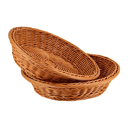 JAPCHET 4 Pack 11.8 Inch Round Wicker Bread Basket, Imitation Woven Rattan Fruit Basket Tabletop Food Vegetables Serving Basket for Home, Kitchen, Restaurant, Outdoor - Image 5