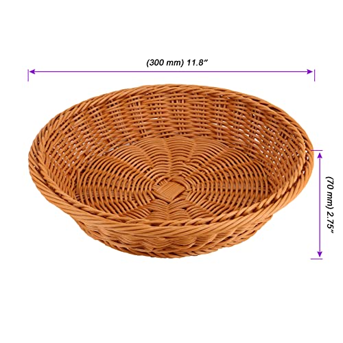 JAPCHET 4 Pack 11.8 Inch Round Wicker Bread Basket, Imitation Woven Rattan Fruit Basket Tabletop Food Vegetables Serving Basket for Home, Kitchen, Restaurant, Outdoor - Image 2