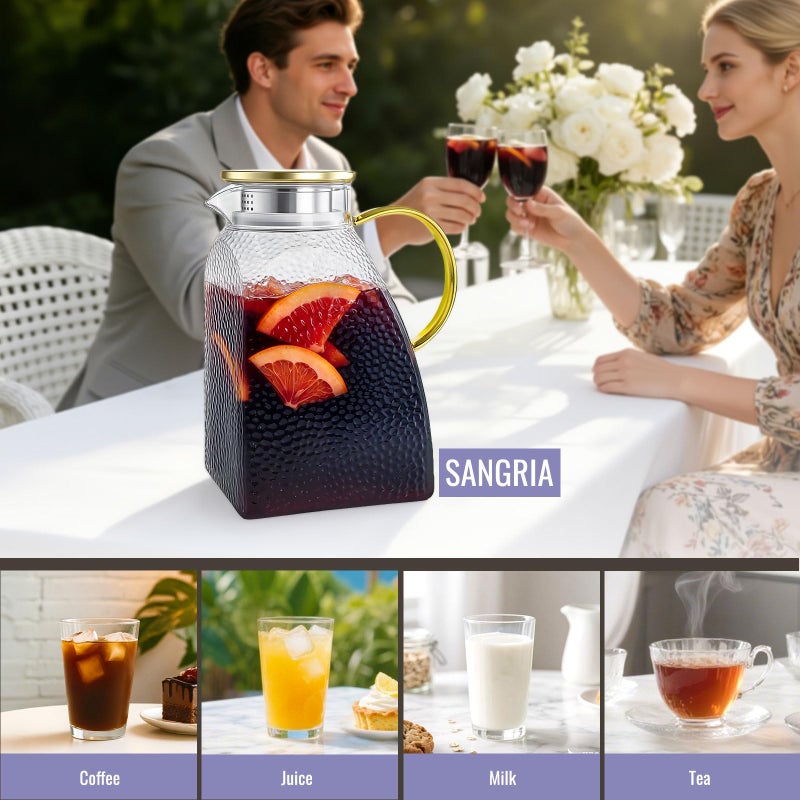 WARMSIMPLE Glass Pitcher With Lid and Spout, 1.8 Liter 60 oz Glass Pitchers With Handle And Lid, Jug Water Pitchers For Fridge, Carafe Jar for Hot/Cold Water Iced Tea Juice Coffee Milk Beverage - Image 5
