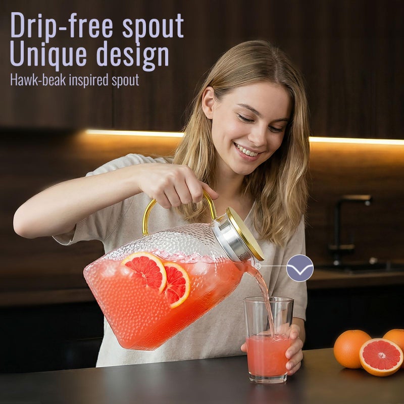 WARMSIMPLE Glass Pitcher With Lid and Spout, 1.8 Liter 60 oz Glass Pitchers With Handle And Lid, Jug Water Pitchers For Fridge, Carafe Jar for Hot/Cold Water Iced Tea Juice Coffee Milk Beverage - Image 4