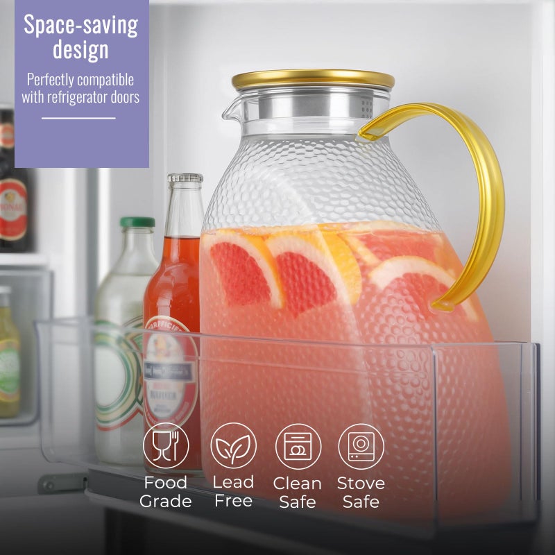 WARMSIMPLE Glass Pitcher With Lid and Spout, 1.8 Liter 60 oz Glass Pitchers With Handle And Lid, Jug Water Pitchers For Fridge, Carafe Jar for Hot/Cold Water Iced Tea Juice Coffee Milk Beverage - Image 3