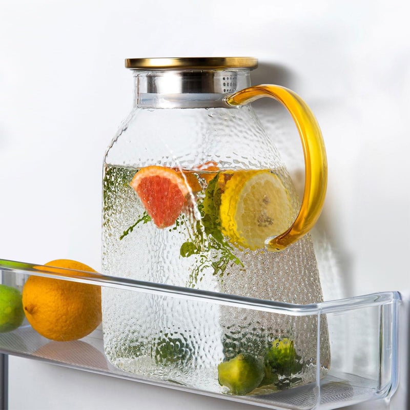 WARMSIMPLE Glass Pitcher With Lid and Spout, 1.8 Liter 60 oz Glass Pitchers With Handle And Lid, Jug Water Pitchers For Fridge, Carafe Jar for Hot/Cold Water Iced Tea Juice Coffee Milk Beverage - Image 1