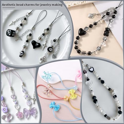 TINKRSTUFF Assorted 200-260PCS Black Acrylic Beads for Bracelet Making, Flower Bow Butterfly Candy GummyBear Aesthetic Bracelet Charms,Cute Beads for Jewelry Making DIY Necklace Keychain Phone Charm - Image 5