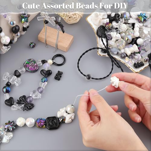 TINKRSTUFF Assorted 200-260PCS Black Acrylic Beads for Bracelet Making, Flower Bow Butterfly Candy GummyBear Aesthetic Bracelet Charms,Cute Beads for Jewelry Making DIY Necklace Keychain Phone Charm - Image 3