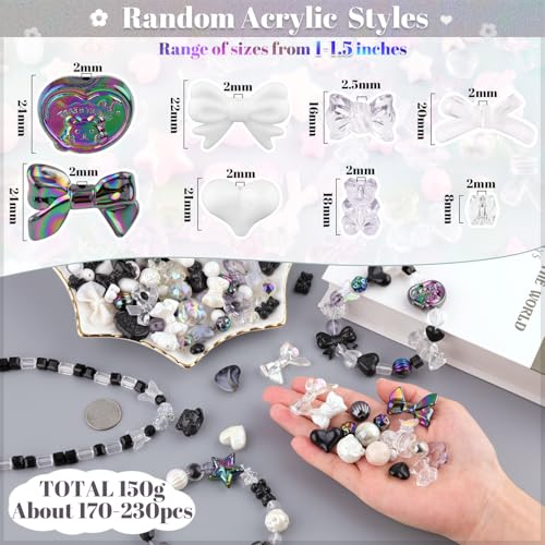 TINKRSTUFF Assorted 200-260PCS Black Acrylic Beads for Bracelet Making, Flower Bow Butterfly Candy GummyBear Aesthetic Bracelet Charms,Cute Beads for Jewelry Making DIY Necklace Keychain Phone Charm - Image 2