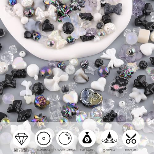 TINKRSTUFF Assorted 200-260PCS Black Acrylic Beads for Bracelet Making, Flower Bow Butterfly Candy GummyBear Aesthetic Bracelet Charms,Cute Beads for Jewelry Making DIY Necklace Keychain Phone Charm - Image 4