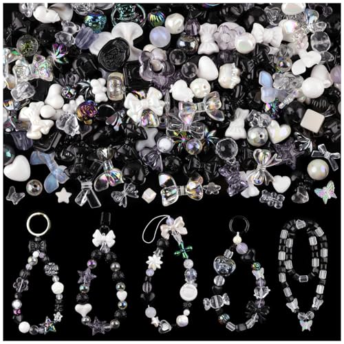 TINKRSTUFF Assorted 200-260PCS Black Acrylic Beads for Bracelet Making, Flower Bow Butterfly Candy GummyBear Aesthetic Bracelet Charms,Cute Beads for Jewelry Making DIY Necklace Keychain Phone Charm - Image 1