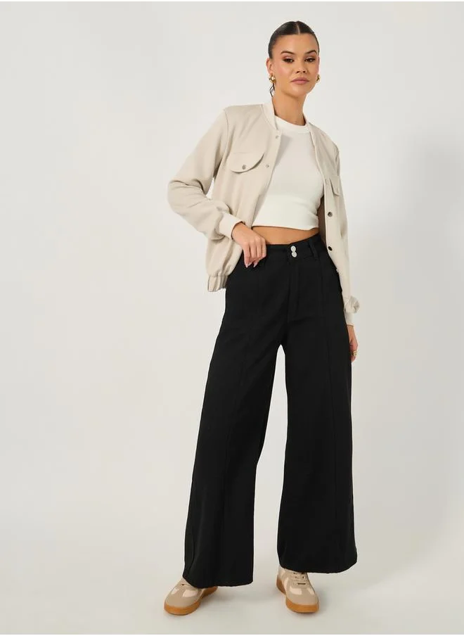 ستايلي Wide Leg Pintuck Details Jeans with Buttons