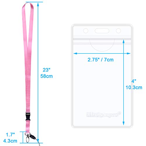 Wisdompro Cruise Lanyard Badge Holder, Wisdompro Vertical 2-Sided 2 Card Slot Waterproof Clear PVC ID Tag Holder with Ziplock and 20.8’’ Heavy Duty Detachable Neck Strap - 2 Set, Pink/Purple - Image 5