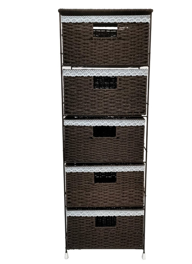 Generic Rattan Drawer, 5 Floors Bedside Furniture Storage Cabinet Bedroom For Living Room 