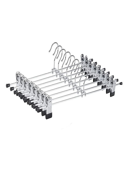 Pants Hangers with Clips Non-Slip Clothes Hangers 10 Pack Adjustable Jeans Skirt Hangers Clothes Hangers Coat Hanger Metal Pants Hangers with 360° Swivel Hook