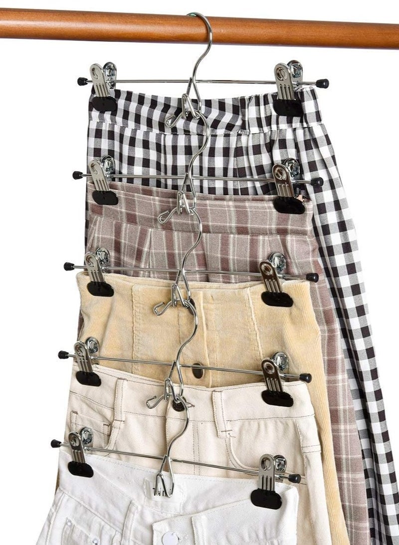 CityRiya-Long Pants Hangers with Clips Non-Slip Clothes Hangers 10 Pack Adjustable Jeans Skirt Hangers Clothes Hangers Coat Hanger Metal Pants Hangers with 360° Swivel Hook  - Image 3
