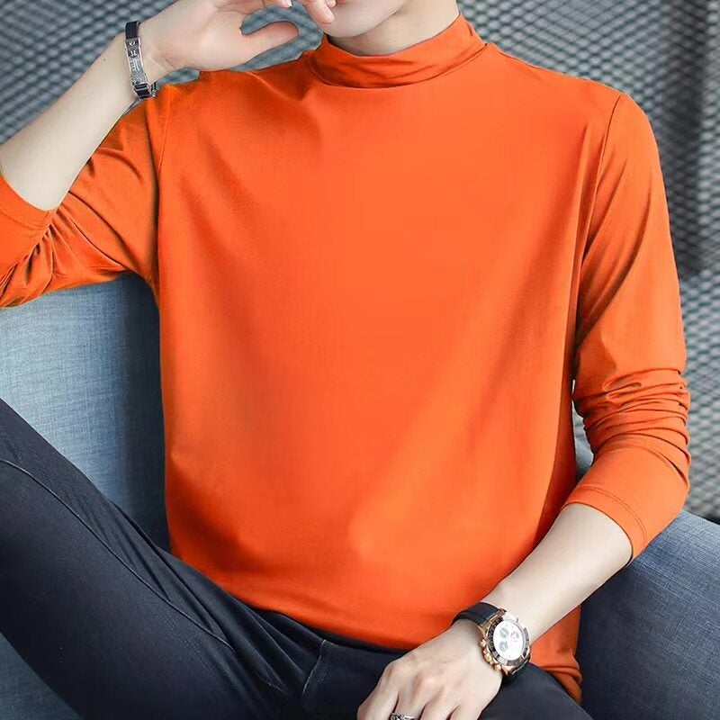 Autumn long-sleeved t-shirt men's solid color autumn clothes pure cotton modal half-turtleneck trendy Korean version thin mid-neck base shirt - Image 3