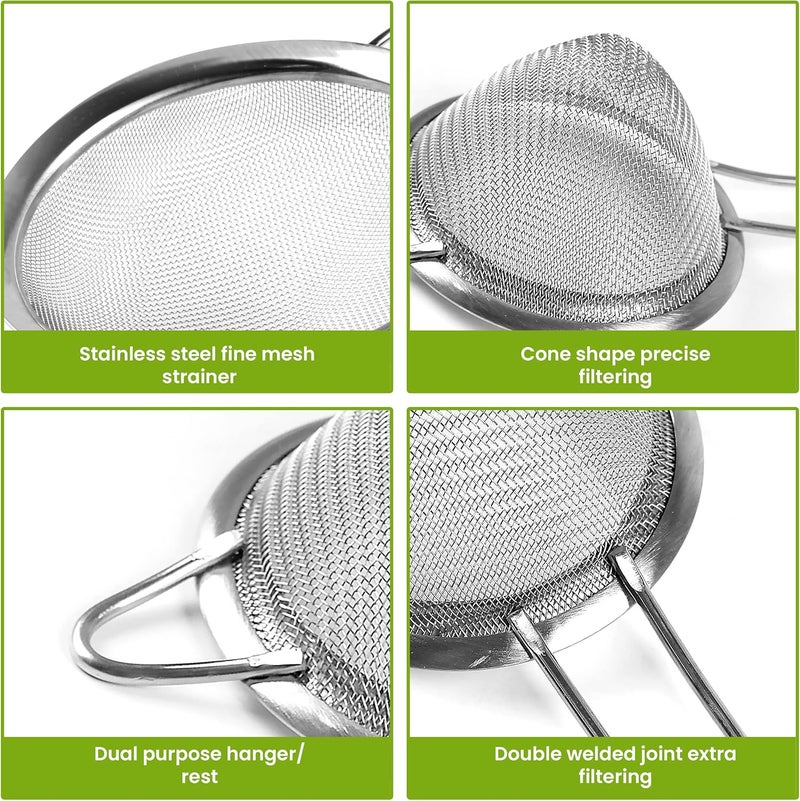 KAFOOR KITCHENISTIC Fine Mesh Stainless Steel Strainer Set of 2 - Large Round Strainer and Small Conical Sieve - Ideal to Strain Pasta Noodles, Quinoa, Tea, Coffee, Juices Sift & Sieve Flour & Powdered Sugar - Image 5