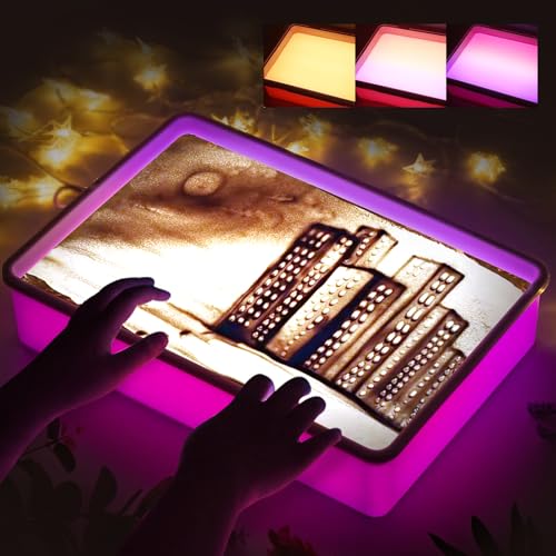 Odoorgames Sand Painting Light Box Sensory Light Table for Kids 3 Color Temperature 10 Levels Adjustable Brightness 16 Purple - Image 1