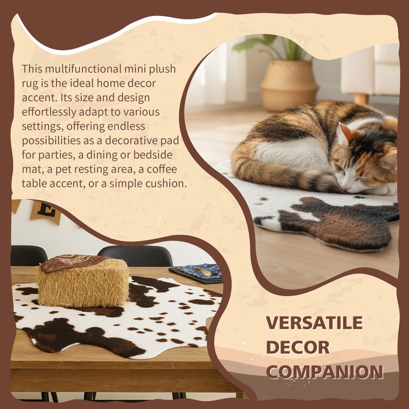 Mindoub 2 Pack Mini Soft Fur Faux Cowhide Rug 20x16 inch Rustic Chic Western Mat Cow Hide Rugs Carpet for Room Resting Area Table Centerpieces Cowboy Party Supplies Art Decor - Image 4