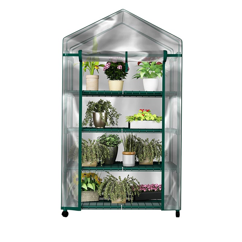 4 Tier Mini Greenhouse Portable Greenhouse with Locking Wheels and PVC Cover for Indoor or Outdoor 27 x 19 x 63Inch Green House by HomeComplete