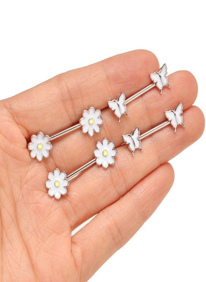 تورنيتو مجموعة تورنيتو من 9 أزواج من حلقات اللسان المصنوعة من الفولاذ المقاوم للصدأ، بتصميمات على شكل قلب وفراشة وقمر وزهرة مرصعة بالزركونيا المكعبة، بالإضافة إلى حلقات حلمات لطيفة، ومجوهرات ثقب للنساء، بلون فضي. - Image 4