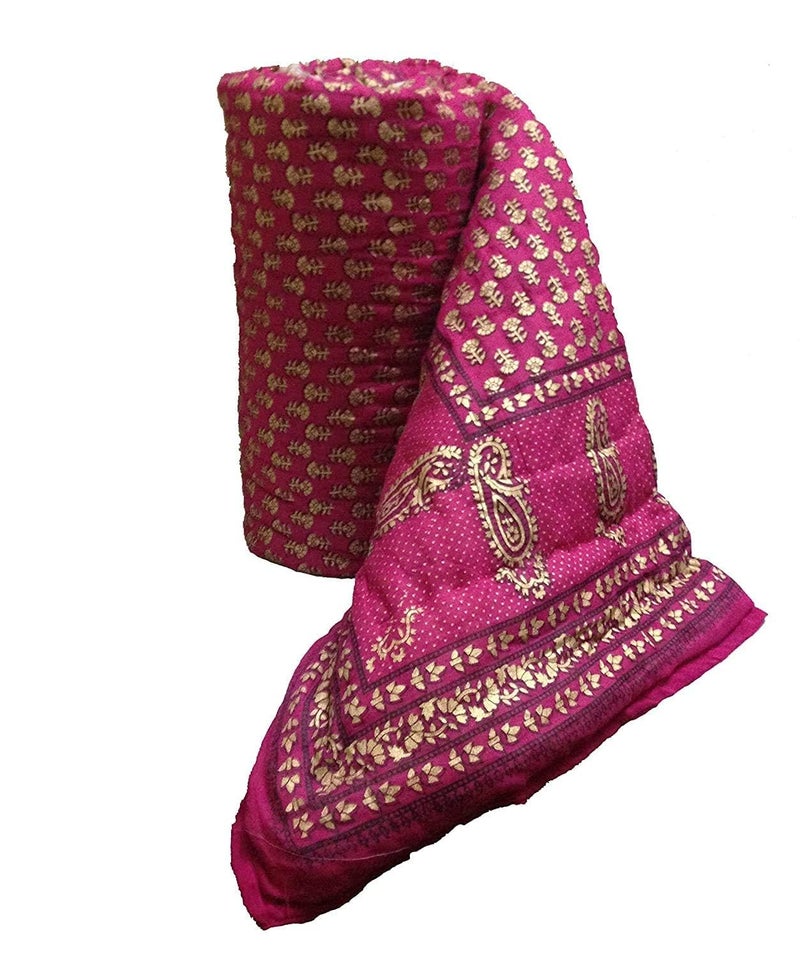 SHOPCLIX Pure Cotton Jaipuri Razai Traditional Sanganeri Print Light Weight razai Double Bed QuiltBlanket 85 x Inch X 100 Inch MultiColor Rani Pink Double - Image 2