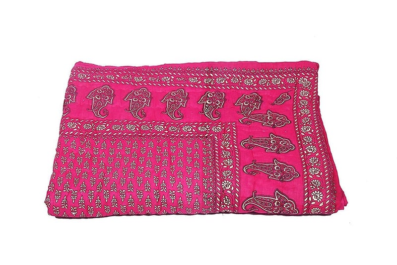 SHOPCLIX Pure Cotton Jaipuri Razai Traditional Sanganeri Print Light Weight razai Double Bed QuiltBlanket 85 x Inch X 100 Inch MultiColor Rani Pink Double - Image 5