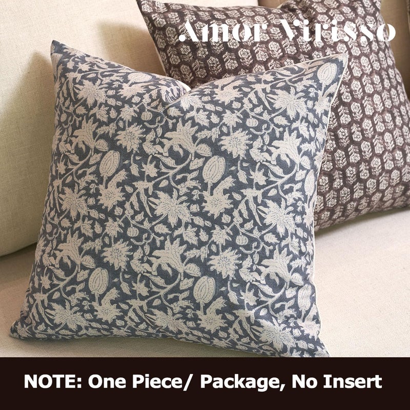 Amor Virisso Decorative Pillow Cover 60 x 60 cm – Floral Pattern, Block Print in Country Style, Neutral Decorative Pillow Cover as Accent for Sofa, Bed or Living Room, 1 Piece, Color: Blue (Dusty Blue - Image 5
