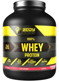 Body Builder 100% Whey Protein - 25g Protein, BCAAs, Glutamine, Digestive Enzymes for Lean Muscle Growth & Endurance, Suitable for Vegetarians & Keto Dieters (Strawberry, 5 LB)