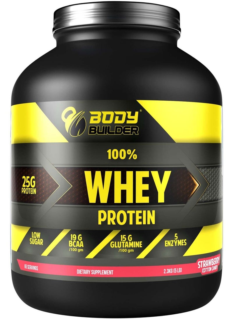 Body Builder - Body Builder 100% Whey Protein - 25g Protein, BCAAs, Glutamine, Digestive Enzymes for Lean Muscle Growth & Endurance, Suitable for Vegetarians & Keto Dieters (Strawberry, 5 LB) - Image 1
