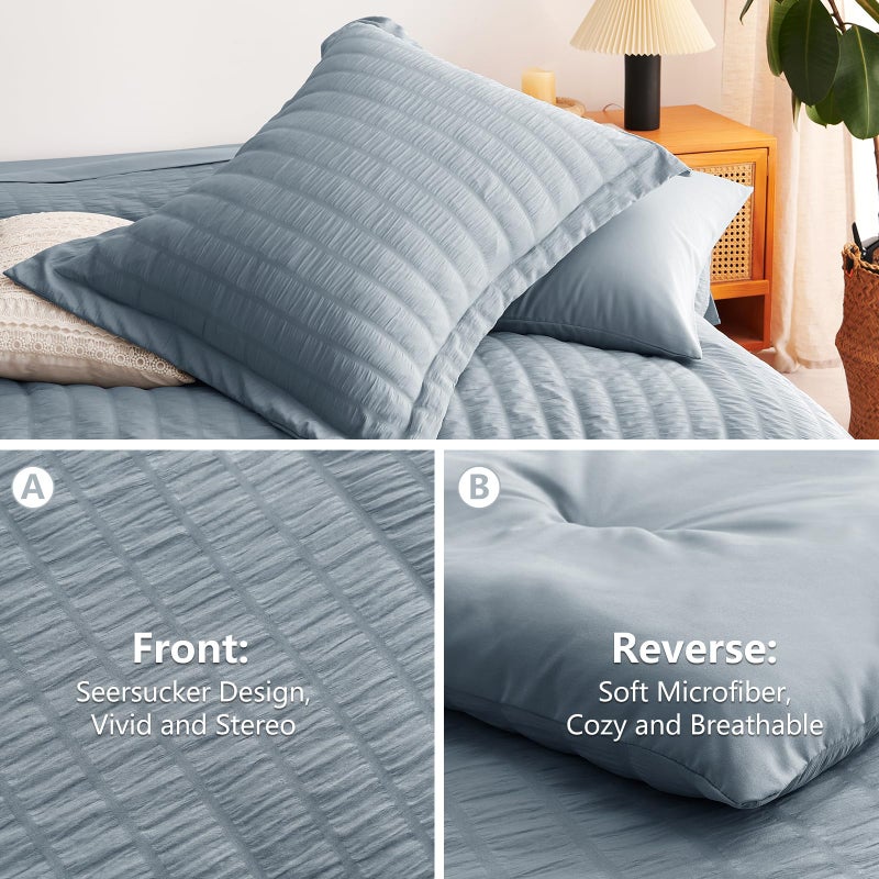Cozylux Grayish Blue King Size Comforter Set Seersucker 7 Pieces Dusty Blue Bed In A Bag King Comforter Set With Sheets  Luxury Bedding Set With Down Alternative Comforter  Sheets  Pillowcases & Shams - Image 3