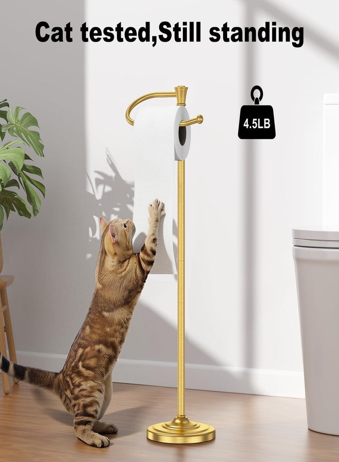 UNCONSIL Toilet Paper Holder Free Standing, 25” H Stainless Steel Brass Gold Toilet Paper Stand, Weighted Base Floor Tissue Roll Holder for Bathroom,Toilet Roll Stand - Image 2