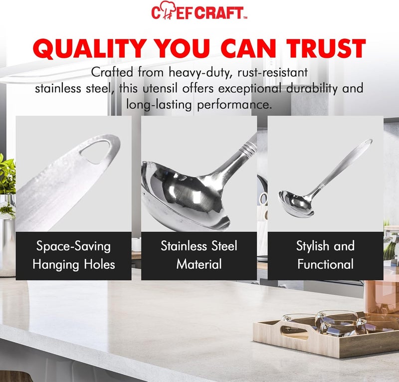 Chef Craft 11.5 Inch Stainless Steel Ladle with Brush Finished Handle - Image 4