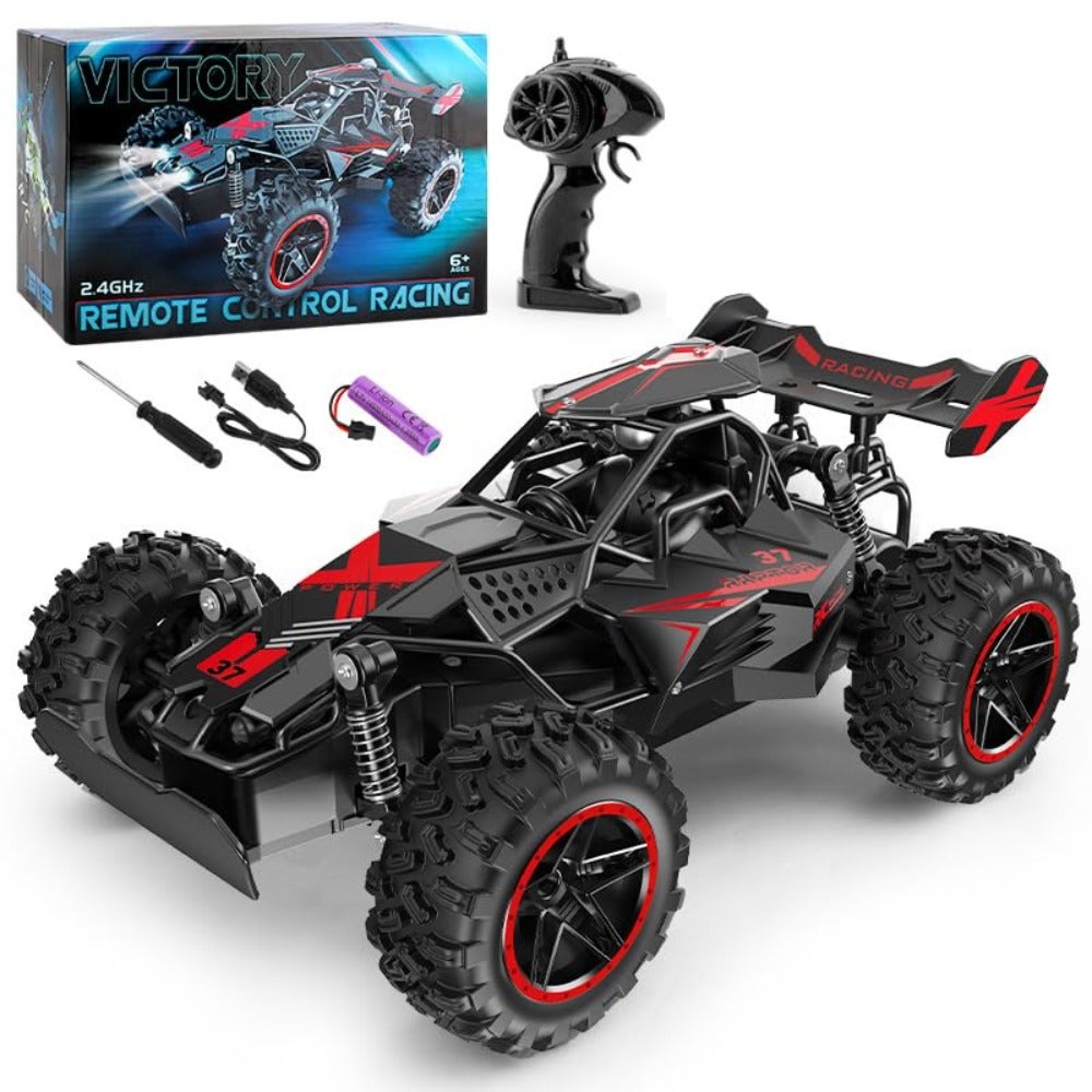Remote Control Cars for Age 3 4 5 6 7+ 2.4GHz RC Car with LED Lights 15+ KM/H High-Speed RC Monster Truck 2WD Toy Car for Christmas Birthday Gifts Black Red