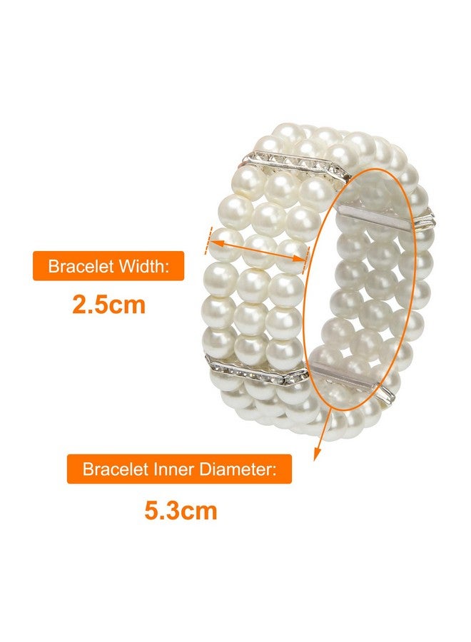 Coolrunner Ladies 3 Rows Faux Pearls Accent Off White Stretch Wrist Bracelet Jewelry - Image 2