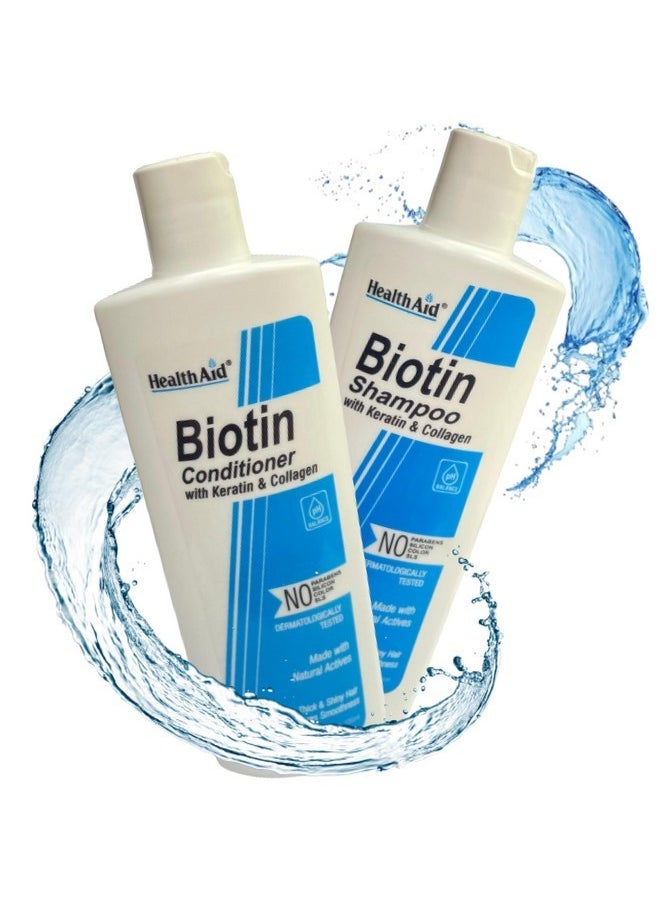 Health Aid - Healthaid Biotin Shampoo & Conditioner With Keratin & Collagen | Strengthen Hair, Adds Volume And Shine | Paraben Free Shampoo & Conditioner, 200 Ml + 200 Ml - Image 1